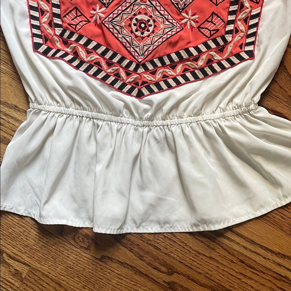 Abercrombie & Fitch Red and White Embroidered Boho Silky Camisole/Top Small - Picture 5 of 7